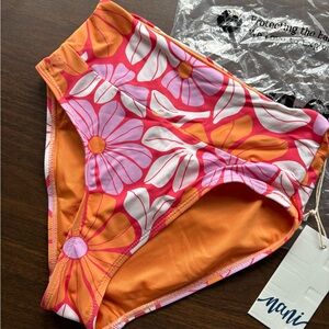 Nani Women's Floral High-Waisted Bikini Bottom - Orange and Pink